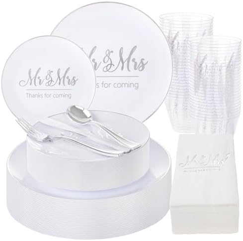I00000 175 Pcs Silver Wedding Plastic Plates and Disposable Napkins Set by I00000
