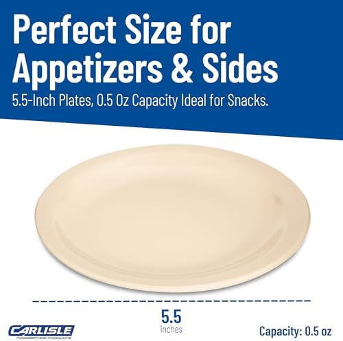 Carlisle FoodService Products Kingline Reusable Plastic Plate Appetizer Plate for Home and Restaurant, Melamine, 5.5 Inches, Tan, (Pack of 48) - Image 4