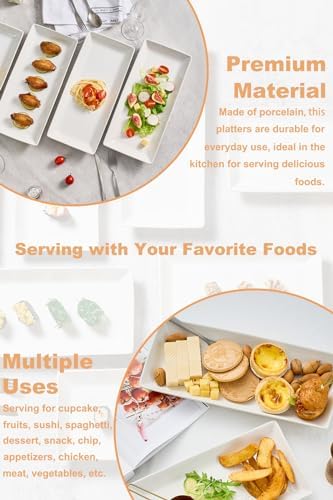 LAUCHUH Serving Platters for Party, 14-inch Porcelain Rectangle Plates - Image 4