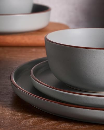 Famiware Mercury 24-Piece Dinnerware Set with Pasta Bowls, Dark Grey - Image 3