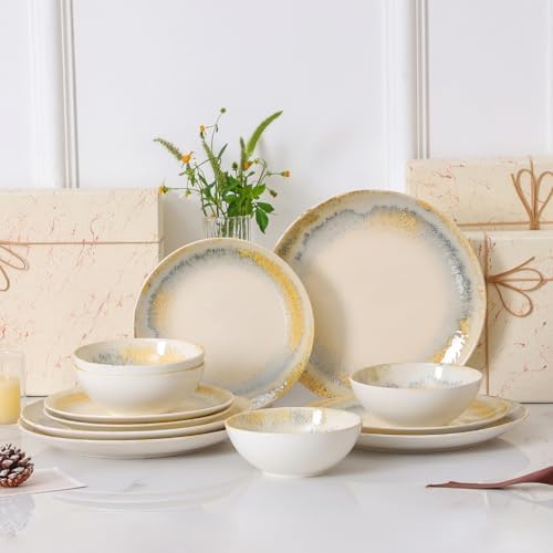 DOMICREVERY Ceramic Dinnerware Sets for 4, 12 pcs Plates and Bowls Sets - Image 6