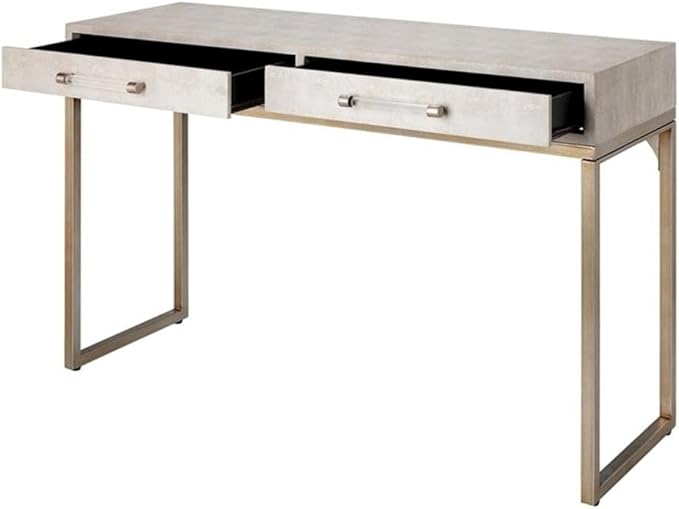 Eden Home 2-Drawer Transitional Faux Leather Console Table in Cream