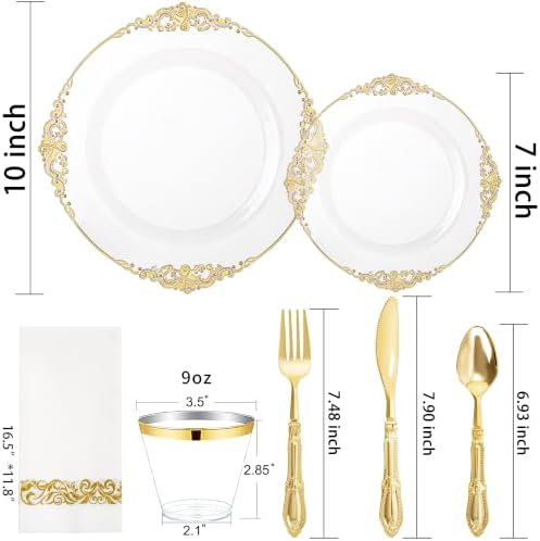 Morejoy 175PCS Clear and Gold Plastic Plates,Clear Plastic Dinnerware Sets - Image 4