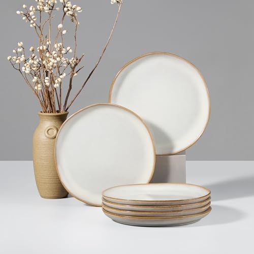 HaWare Stoneware Salad Plates Set of 6, 7.9” Heavy Duty Ceramic Plates, Reactive Glaze Dinnerware for Home Restaurant, Chip and Scratch Resistant, Microwave and Dishwasher Safe, Reactive Pearl White by HaWare