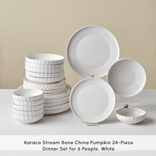 Karaca 24-Piece Bone China Pumpkin Dinnerware Set for 6, White Elegant Tableware, Plates and Bowls Set, Durable Fine China Dish Set for Everyday Use & Entertaining - Image 4