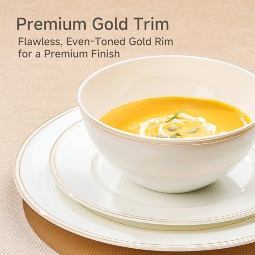 KINGSTONE 24Pcs Gold Trim White Bone China Set, Service for 8 - Image 4