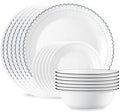 Corelle 18-Piece Dinnerware Set Service for 6, Lightweight Round Plates and Bowls Set, Vitrelle Triple Layer Glass, Chip Resistant, Microwave and Dishwasher Safe, Caspian by Corelle