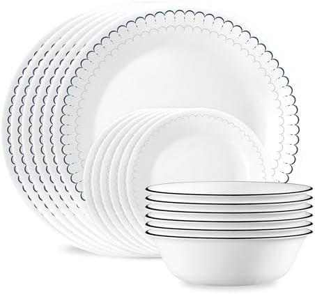 Corelle 18-Piece Dinnerware Set Service for 6, Lightweight Round Plates and Bowls Set, Vitrelle Triple Layer Glass, Chip Resistant, Microwave and Dishwasher Safe, Caspian by Corelle
