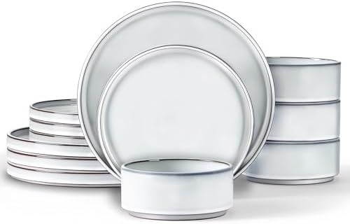 LIANYU 12 Piece Dinnerware Dishes Sets for 4, Stoneware Plates and Bowls by LIANYU