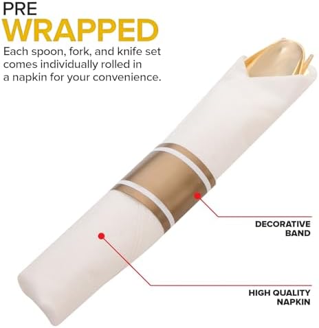 400PCS Gold Wrapped Silverware Disposable Fancy for Parties Weddings - Image 3