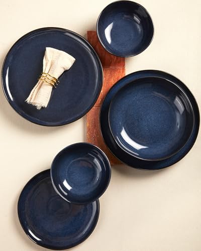 Pokini 10 Inch Ceramic Dinner Plates Set of 6, Wavy Rim Stoneware Plates - Image 4