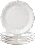 SOUJOY Set of 6 Porcelain Dinner Plate, 10.5'' White Dinner Dish, Embossed Printing Dinnerware Plate for Dinner, Restaurant, Family Party and Kitchen, Microwave, Dishwasher Safe by SOUJOY