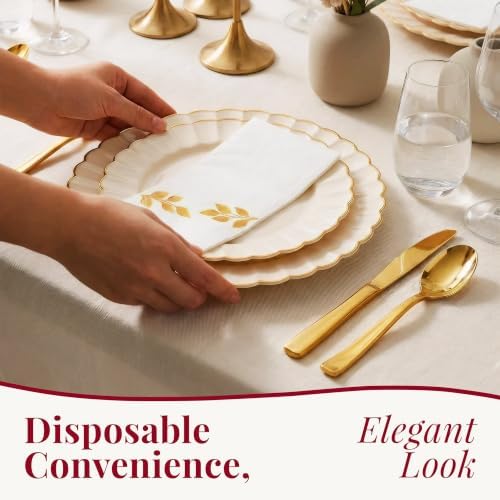 By Madee HEAVYWEIGHT Gold Scalloped Disposable Dinnerware Set 175 Pc - Image 2