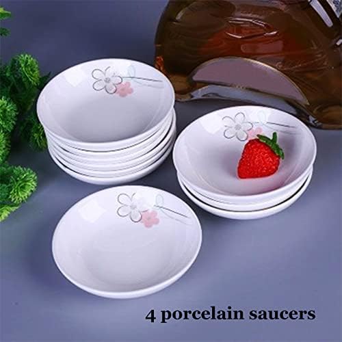 4 Pack Saucer Dishes with Pink Flower Pattern, Ceramic Dipping Bowls, 4 Inch Side Dishes Sauce Dishes for Sushi Snack, Porcelain Seasoning Dishes Appetizer Plates, Snack Serving Dishes - Image 7