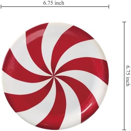 UP Classic Peppermint Candy Melamine Round Dessert Plates, Small Serving Plates, Christmas Decorations, for Appetizer, Snacks, and Side Dishes, Red and White, 6.75 Inch, Set of 4 - Image 6
