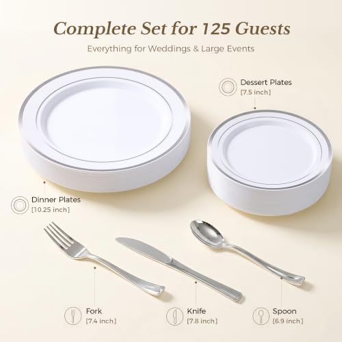 Goodluck 125 PCS Silver Rim Plastic Plates and Cutlery Set for 25 Guests - Image 3