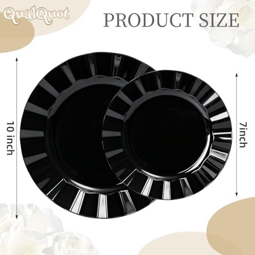 72PCS Black Plastic Plates, Wavy Plates - Image 3