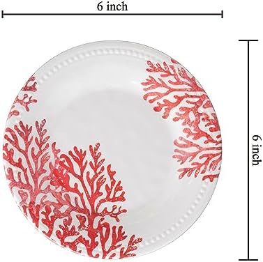 UP Red Coral Melamine Round Dessert Plates, Small Serving Plates, for Appetizer, Snacks, and Side Dishes, Red, 6 Inch, Set of 4 - Image 3