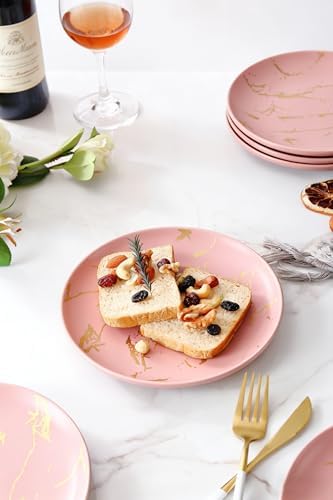 10-Inch Ceramic Dinner Plates Set of 6, Pink Gold Marble - Image 4
