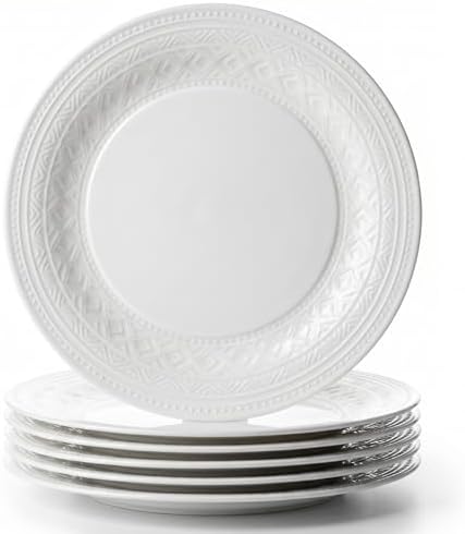 Bone China Salad Plates Set of 6, 8 Inch White Dessert Plates by OniAnt