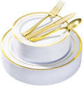 Goodluck 250 PCS Gold Rim Plastic Plates and Cutlery Set for 50 Guests by GoodLuck