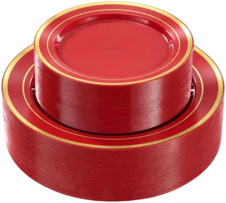 BESTVIP 100PCS Red with Gold Plastic Plate by Bestvip
