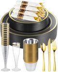 Goodluck 320PCS Black Gold Fancy Disposable Dinnerware Set for 40 Guests by GoodLuck