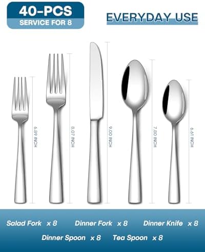 Stapava 40 Piece Silverware Set, Food-Grade Stainless Steel Flatware Sets for 8 Mirror Polished Cutlery Utensil Sets Include Dinner Knives Spoons and Forks Set Dishwasher Safe for Home Restaurant - Image 2