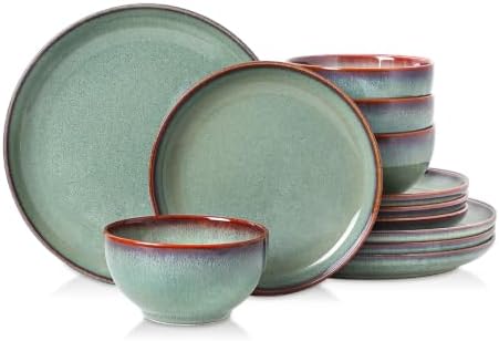 DOMICREVERY Ceramic Dinnerware Sets for 4, 12 Piece Plates and Bowls Sets by Unknown