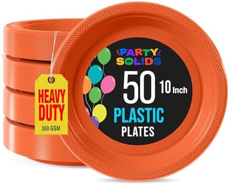 Exquisite Party Solids Sturdy Orange Plastic Plates 10" Party Plates 50 Pcs by Exquisite