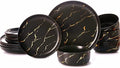 Pokini Black Gold Splash Dinnerware Sets, Porcelain Plates and Bowls Sets by Pokini