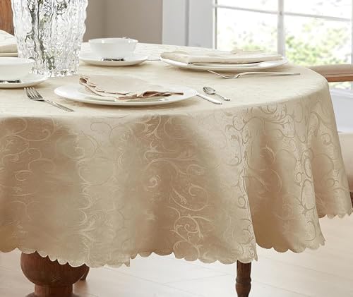 Newbridge Portofino Scalloped Damask Fabric Napkins, Set of 4, Linen, Wrinkle and Stain Resistant Fine Dining Holiday Party Fabric Napkin Set - Image 6