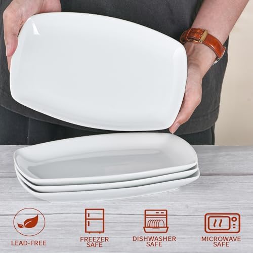 Ceramic Serving Platter Set, 4 Pcs 10 inch Rectangular Serving Tray for Entertaining at Parties and Weddings, White Platter Rectangular Dishes Dinner Plates for Appetizer Meat Bread Dessert and Sushi - Image 4
