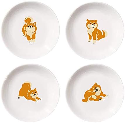 4pcs Ceramics Shiba Dog Seasoning Dishes Dipping Appetizer Plates by MISS+TUTU