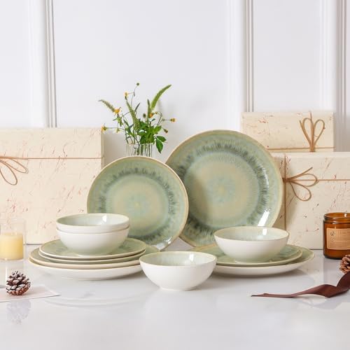 DOMICREVERY Ceramic Dinnerware Sets for 4, 12 pcs Plates and Bowls Sets - Image 6