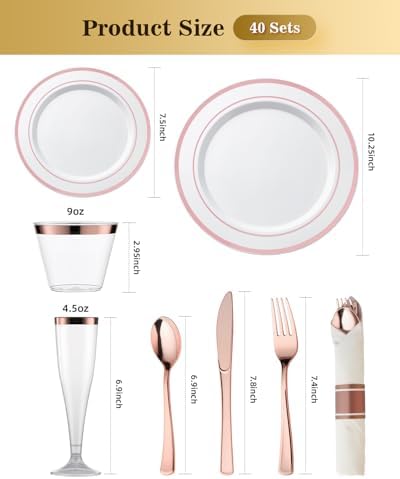 Goodluck 320PCS Rose Gold Fancy Disposable Dinnerware Sets for 40 Guests - Image 2