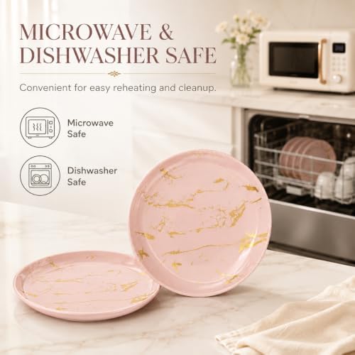 7.5-Inch Ceramic Salad Plates Set of 6, Pink and Gold Marble - Image 5
