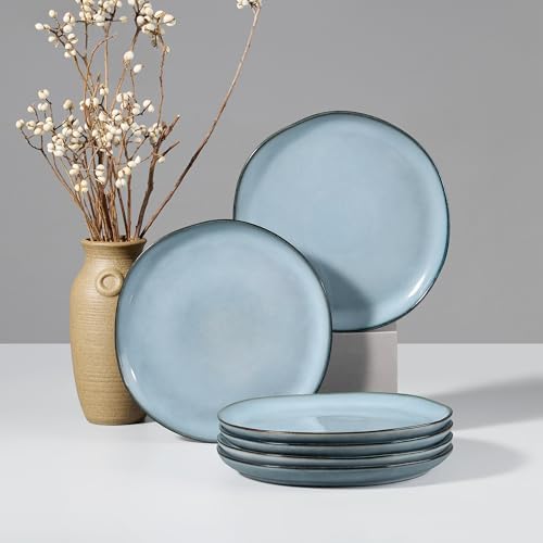 HaWare Stoneware Salad Plates Set of 6, 7.9” Heavy Duty Ceramic Plates, Reactive Glaze Dinnerware for Home Restaurant, Chip and Scratch Resistant, Microwave and Dishwasher Safe, Reactive Foggy Blue by HaWare