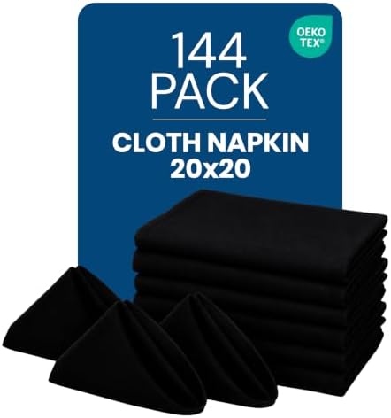 Bulk 144-Pack Cloth Napkins, 20"x20", Wrinkle Resistant, Sturdy, Black by UTOPIAHOME