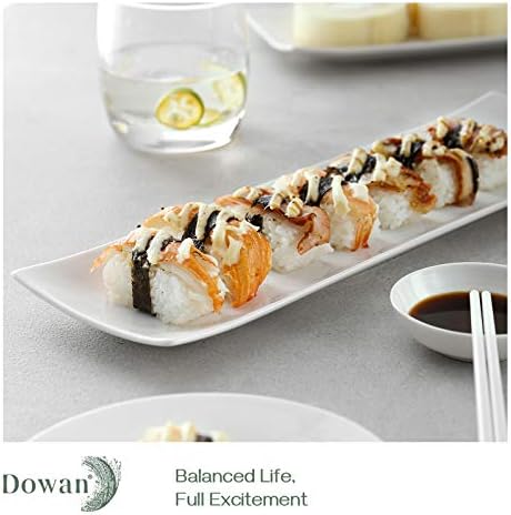 DOWAN 14" Sushi Plate Set of 4 - Long Rectangle Plates and Cracker Trays for Serving - White Ceramic Platters for Party and Entertaining - Dishwasher & Oven Safe - Image 2