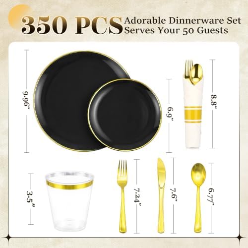 Black Gold Dinnerware Set Disposable Plates for 350PCS 50 Guests - Image 3
