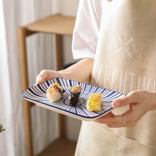 Selamica Ceramic Rectangular Salad Plates Set of 4, Small Serving Plates for Appetizers, Sushi, Fruit, Assorted Colors - Image 6