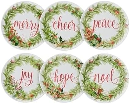Mikasa Holiday Festive Garland Set of 6 Bone China Lightweight Chip Resistant Appetizer Plates Christmas Party Holiday Entertaining, 7 inch by Mikasa