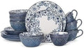 Pfaltzgraff Gabriela Blue 16-Piece Dinnerware Set, Service for 4, Durable Stoneware Plates, Bowls, and Mugs with Elegant Blue Pattern, Dishwasher Safe by Pfaltzgraff