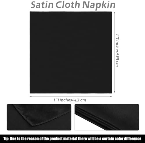 MCEAST Satin Cloth Napkins and Napkin Rings Set of 8, Smooth Fabric Table Napkins and Napkin Holder for Wedding, Birthday Dinner Party, Family Gatherings, Table Decor (Black, 17 x 17 Inches) - Image 2