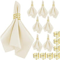 MCEAST Satin Cloth Napkins and Napkin Rings Set of 8, Smooth Fabric Table Napkins and Napkin Holder for Wedding, Birthday Dinner Party, Family Gatherings, Table Decor (Ivory, 17 x 17 Inches) by MCEAST