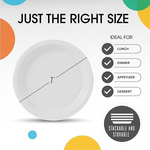 Exquisite Party Solids Sturdy White Plastic Plates 7" Cake Plates 50 Pcs - Image 3