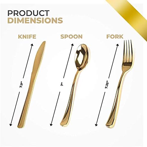 Gold Plastic Silverware Set (160 Bulk Pack) Disposable Cutlery Utensils, 80 Forks, 40 Knives, 40 Spoons, Heavy Duty Flatware For Holidays, Parties, Dinners, Weddings, and Occasions - Image 5
