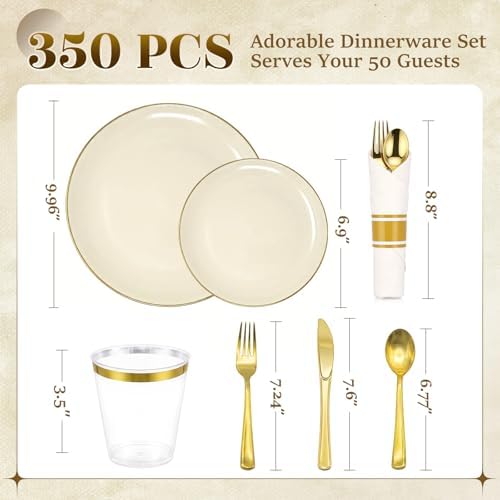 Ivory Gold Dinnerware Set Disposable Plates for 350PCS 50 Guests - Image 5