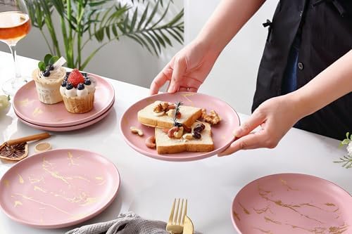 10-Inch Ceramic Dinner Plates Set of 6, Pink Gold Marble - Image 3